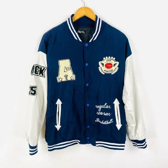 Vintage retro style baseball varsity bomber patch embellished jacket size L - Picture 1 of 4